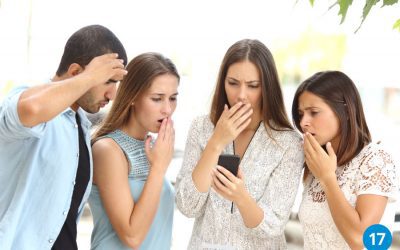 Group looking at phone with concern