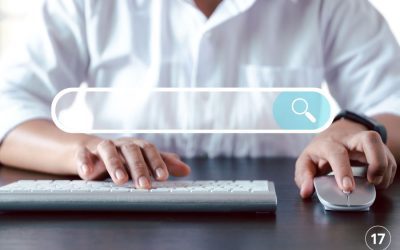 man using computer with search bar